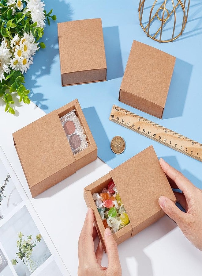 BENECREAT 20 Pack Brown Kraft Paper Drawer Boxes, 3.2x3.2x1.2 Inch Square Kraft Paper Gift Box Cookie Boxes for Wedding Party Gifts, Jewellery Packaging - Image 3